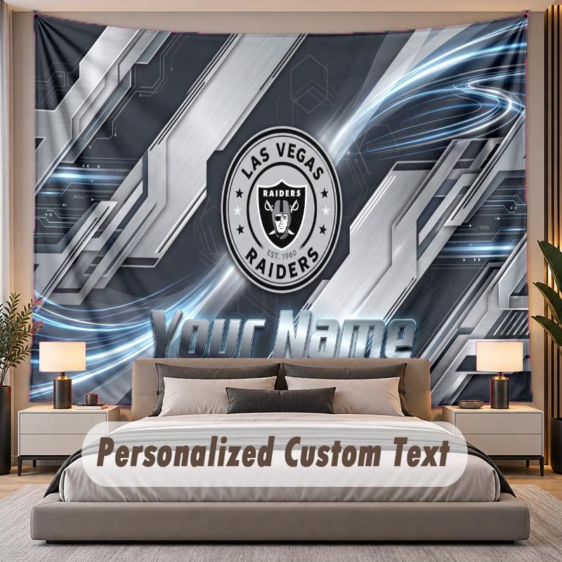 Custom Name Text Tapestry Las Vegas Raiders Personalized Polyester Wall Tapestry For Bedroom And Room