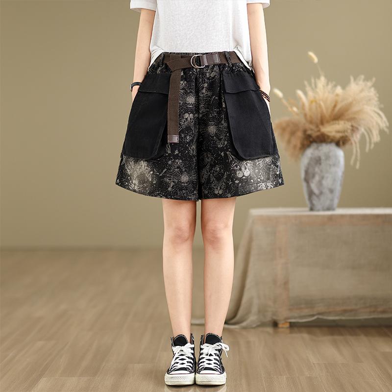 

DIMANAF Plus Size 2025 Women Shorts Pants Summer Loose Jeans Basic High Waist Pockets Elastic Waist 2XL чёрный