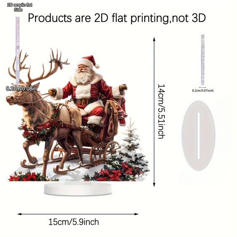2D Flat Santa Claus Reindeer Sleigh Acrylic Desktop Decoration, Suitable for Wall Decoration, Porch, Room, Villa, Accents Home, Hallway, or Workplace