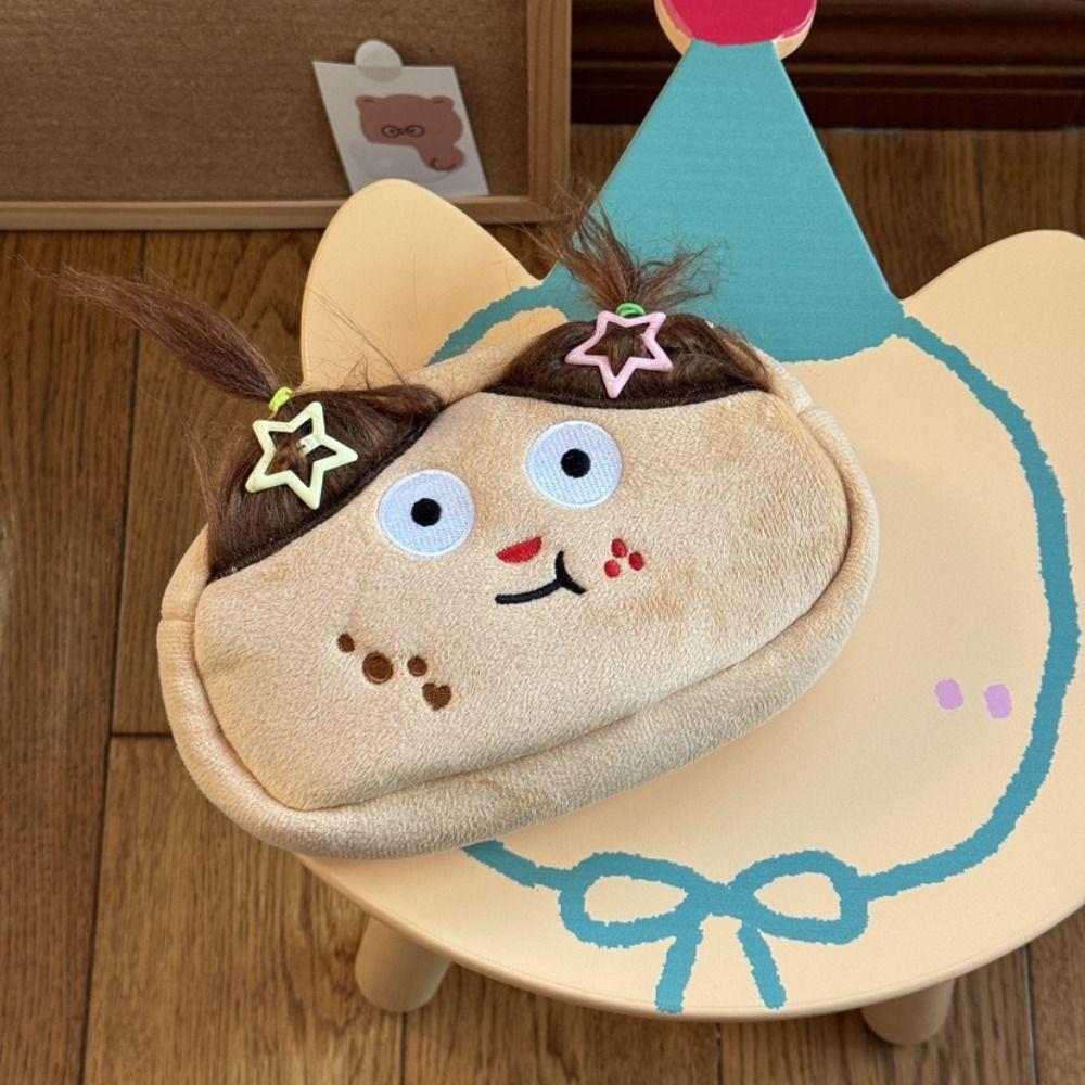 Cute Facial Expression Plush Pencil Case Large Capacity Funny Makeup Bag  Stationery
