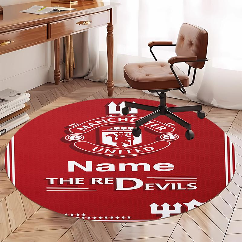 Custom Name Manchester United Printed Round Rug Carpet Chair Rug Area Rug Entryway Doormats,for Office Chair Living Room Bedroom Kitchen Room.
