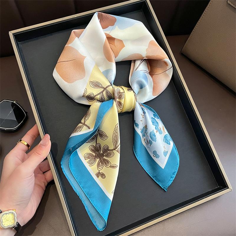 

Summer Sunscreen Lemon Print 70cm Square Beach Silk Scarf Casual Elegant Thin Breathable Neck Women Head Wrap Hair Scarves Shawl 70x70cm