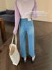 Women's Light Wash High-Waisted Wide-Leg Jeans - 2026 Retro Slimming Fit, Slightly Flared, Nine-Point Length