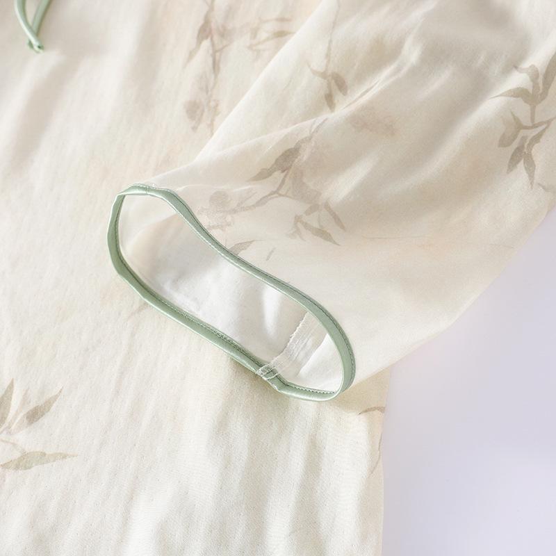Women's Bamboo Cotton Gauze Seven-Sleeve Pajamas, Spring/Summer Chinese Style Homewear Set