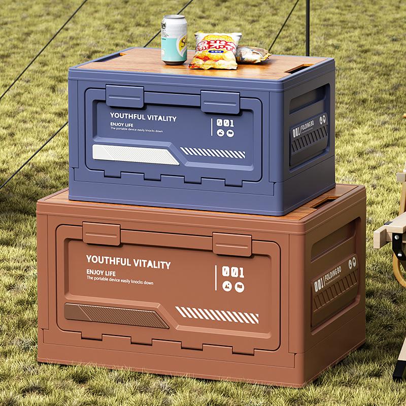 Extra Large Outdoor Storage Box: Side-Opening, Wood Lid, Foldable Camping & Car Trunk Organizer
