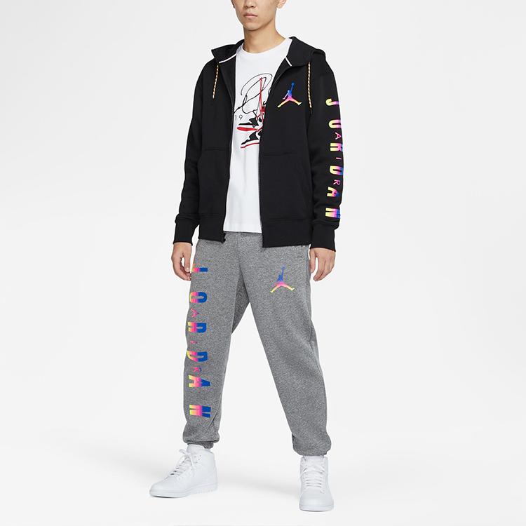 Jordan Solid Logo Print Sport Casual Fleece-Lined Zip Hoodie Jacket Men Outerwear Black CU9123-010