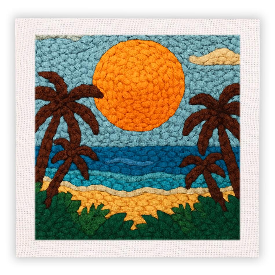 Punch Needle Embroidery Starter Kit With Frame Punch Needle Kits Scenery Pattern Embroidery Pen For Adults Kids Beginner 25X25cm синий