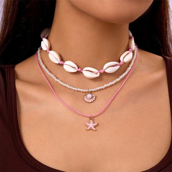 

Bohemian Multilayer Shell Starfish Pendant Necklace for Women Imitation Pearl Conch Layered Chain Choker Beach Party Jewelry