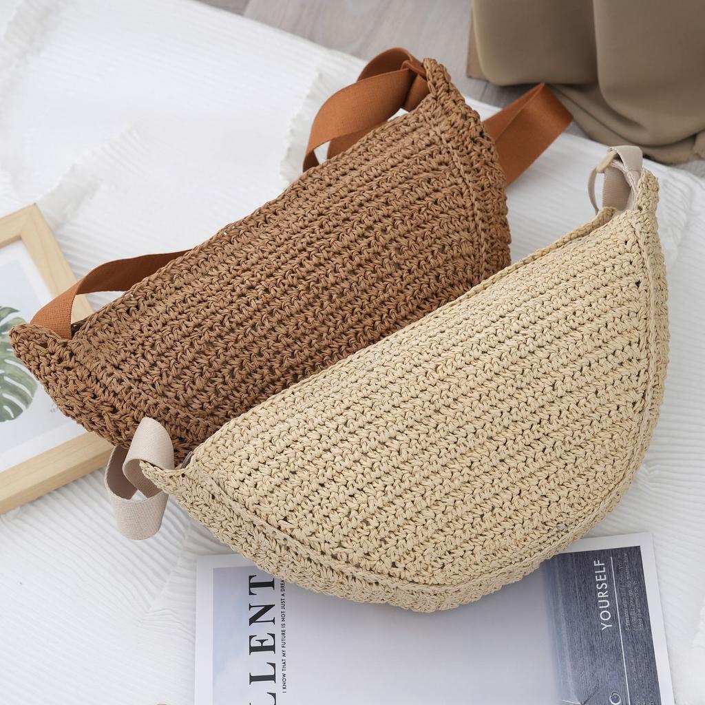 Forest Lazy Style Crossbody Bag Bohemian Handmade Grass Woven Bag Leisure Vacation Beach Women's Woven Dumpling Handbag New