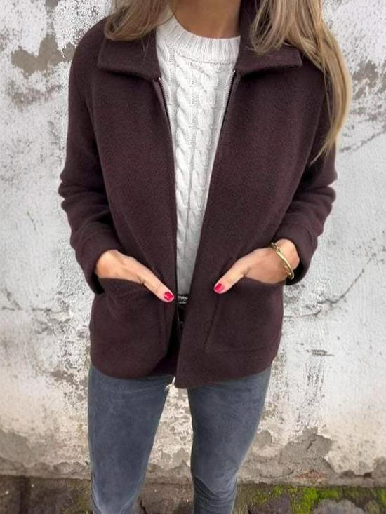 Europäische & Amerikanische Damen Herbst/Winter Strickjacke mit Reißverschluss und Revers 2024