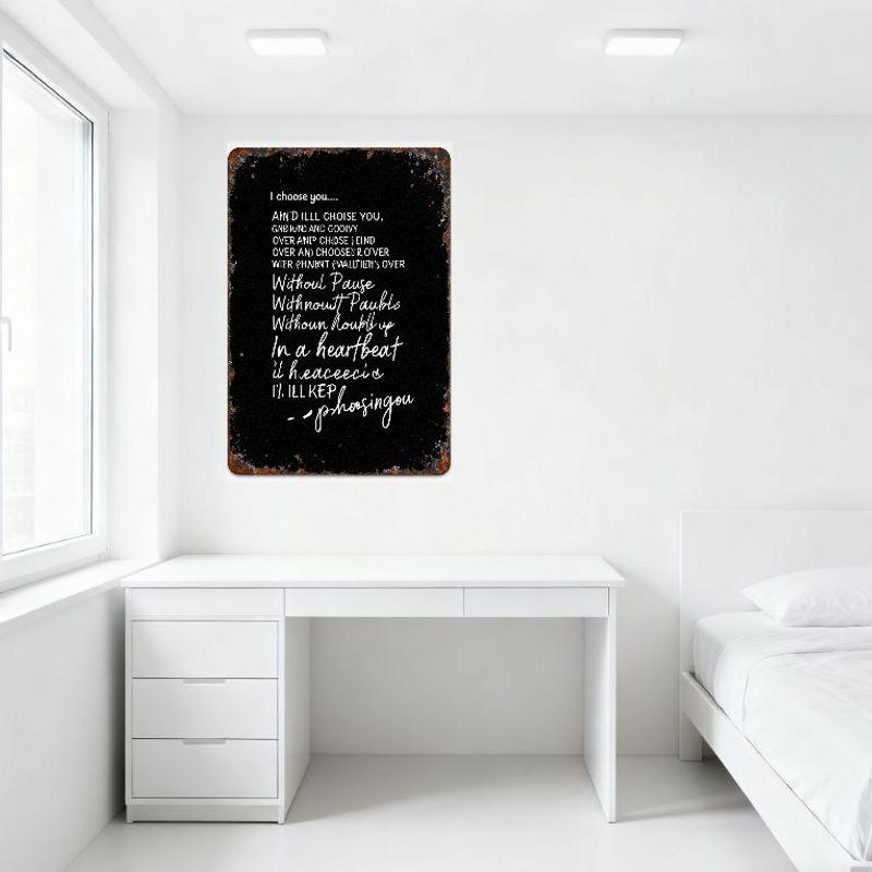 Vintage 'I Choose You' Metal Sign Handwritten Love Message Rusty Weathered Border Wall Decor for Home Cafe Bar Bedroom Romantic