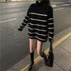 Spring and Autumn Top Women's Lazy Wind Medium Long Striped Turtleneck Female Student Loose