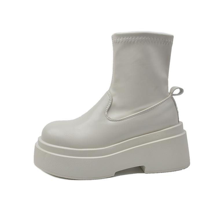 

Маленькие ботильоны на толстой подошве, увеличивающие рост, женские осенние новые ретро черные тонкие ботинки Мартина, эластичные тонкие ботинки из мягкой кожи 40 белый