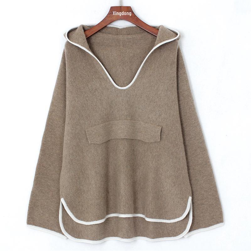 

Женский трикотаж с капюшоном во французском студенческом стиле - 12-игольный кашемир из 100% шелка, утолщенный, дизайн четырехплоскостной вязки One Size