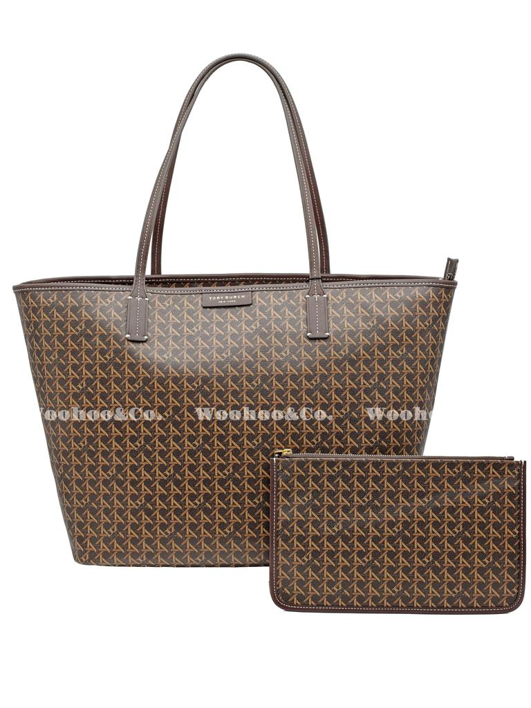 Tory Burch Vintage Floral Print Coated Canvas Tote Bag Women Tote Bags Brown 145634-207