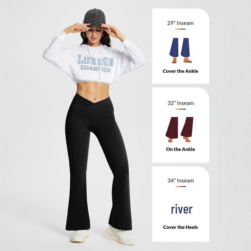 European and American Cross-Waist Flare Yoga Fitness Pants - Women's Black Base Layer