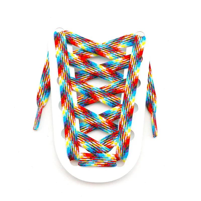 Șireturi plate pentru adidași Șireturi curcubeu Șireturi colorate cu dungi pentru femeie bărbat Lățime 1CM Lungime 100/120/140/160CM 1 pereche