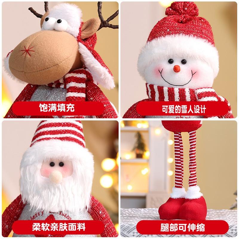 Christmas Retractable Red Striped Doll Christmas Retractable Old Man Snowman Elk Legs Doll Tabletop Ornament