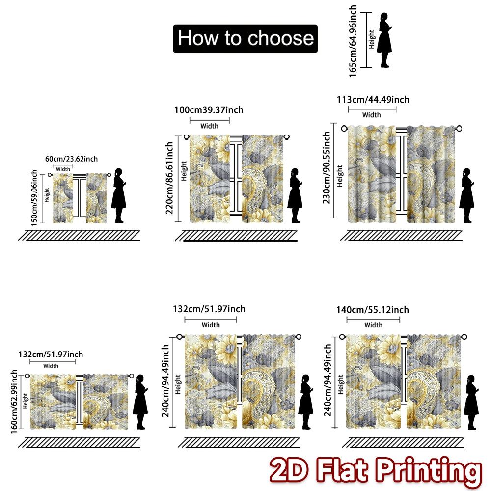 Set Of 2 Flat Printing Curtains Without Rod Floral Swirls Paisleys Women Is Day Festival Chic Print Polyester Easy Curtain