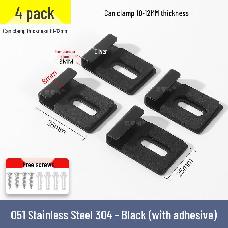 Stainless Steel Mirror Holder Clips, Square, Set of 4