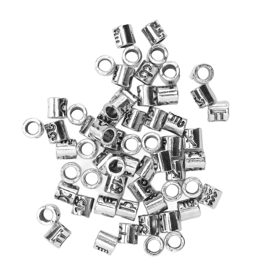 60 Pcs Spacer Beads Vintage Silver 12 Zodiac Large Hole Beads Hand Made DIY Bracelet Jewelry Making Spacer Beads