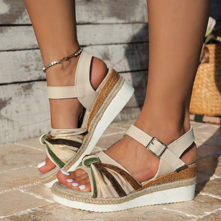 Platform Sandals Women Summer New Large Size Bow One Line Buckle Casual Women Sandals
