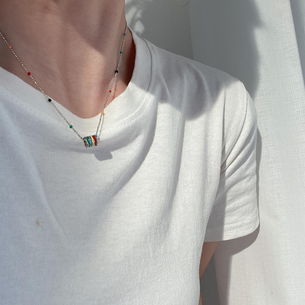 High-End Light Luxury Rainbow Passepartout Enamel Pendant Necklace Women'S Niche Design Sense Trendy Personalized Accessories