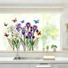 Colorful Spring Floral Window Cling Double-Sided Static Glass Sticker Stained Glass Effect Flowers Butterflies Window Decal for Kitchen Bedroom