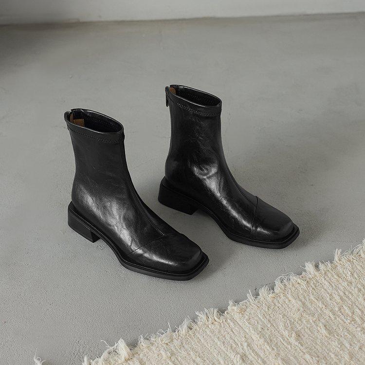 Soft leather version~ Small short boots for women in the autumn of 2025 New thick heel versatile casual fashion elastic thin boots for children