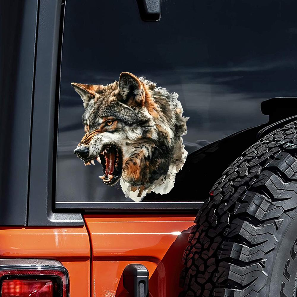 QT2461#A Fierce Wolf Waterproof Car Decorative Decal, Suitable for Cars, Laptops, Bumpers, Glass Window Sticker
