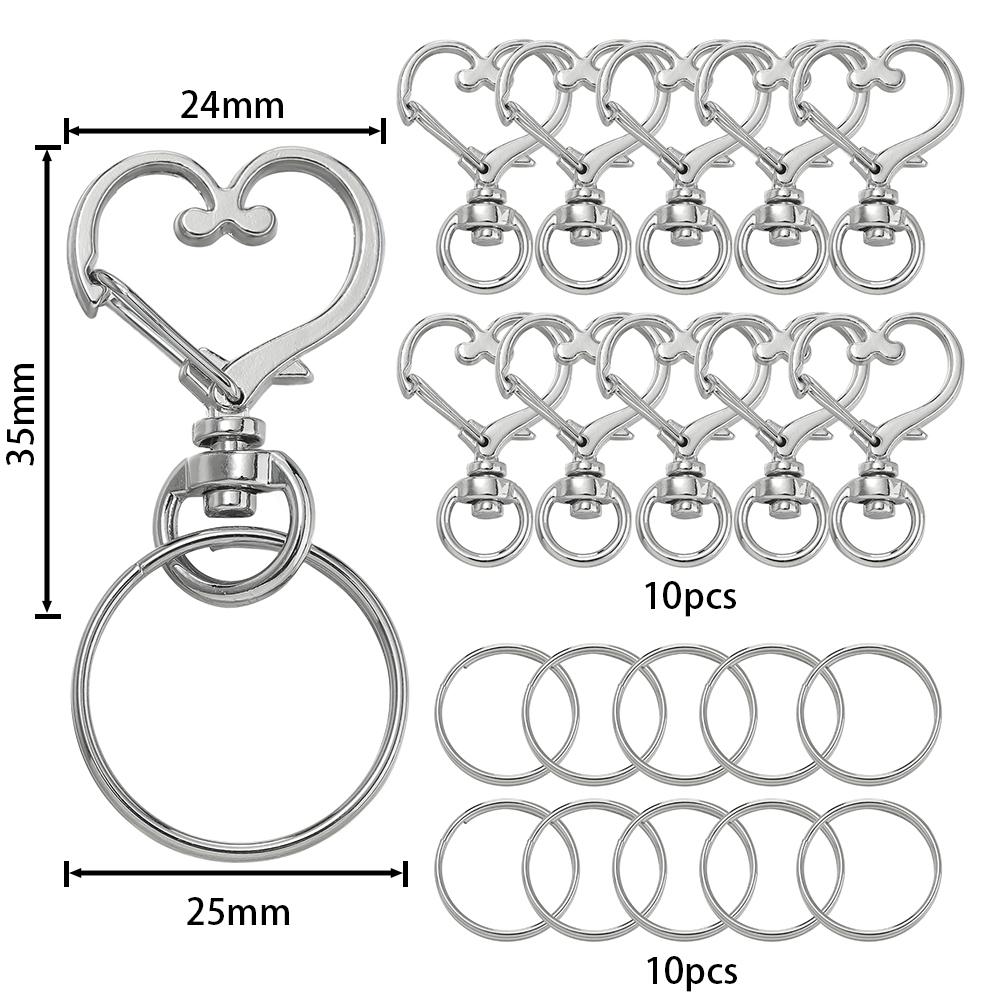 20pcs/Set Heart-shaped Rotary Lobster Clasp with Key Ring for Key Chain Bag Holder Keychain for DIY Jewelry Making Supplies