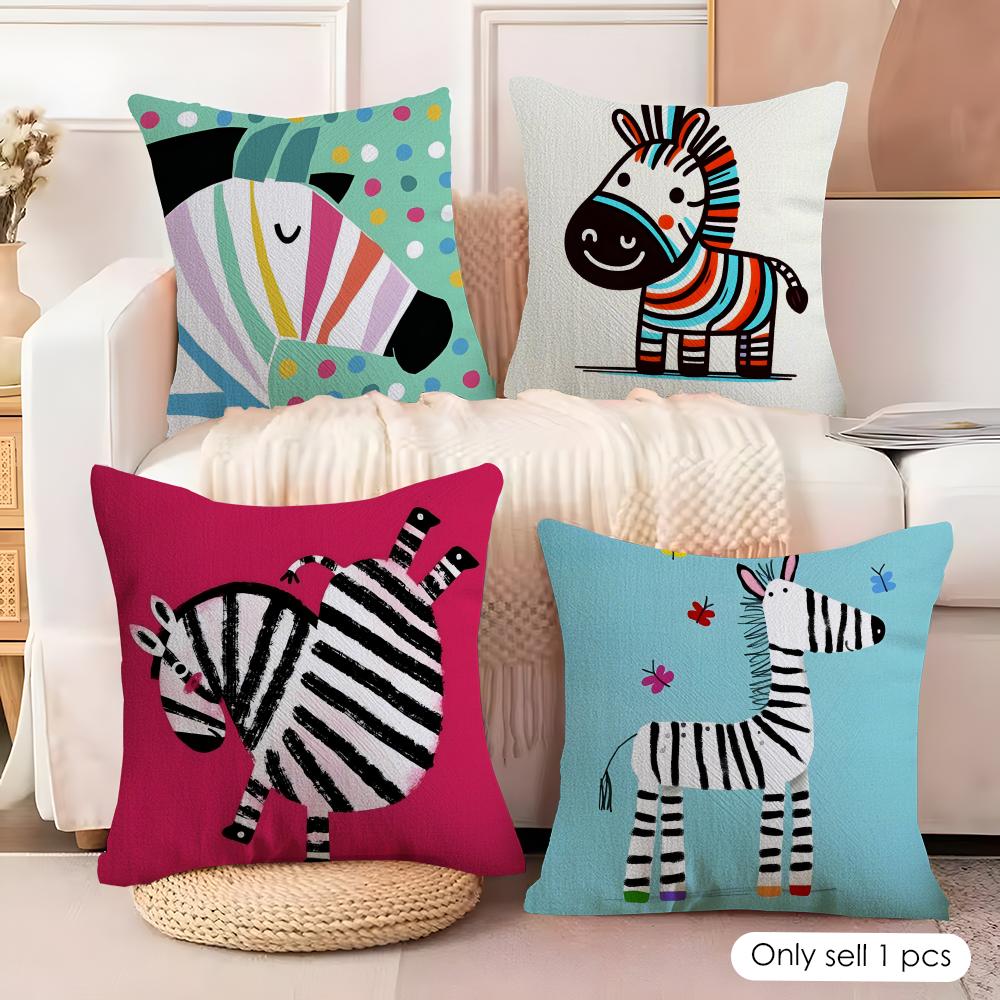 Cute Zebra Cushion Cover Pillowcase Ultra Soft Skin Friendly Fabric Cloud Like Comfort & Concealed Zipper