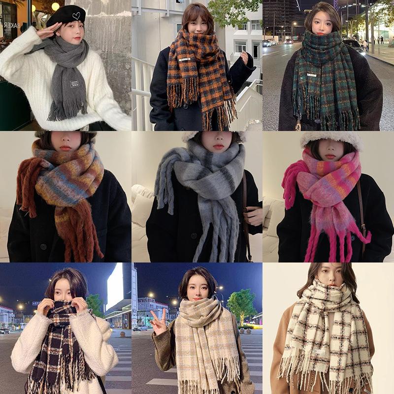 Autumn and Winter Scarves Women's Winter High-end Scarves Thickened and Warm Tonglu Imitation Cashmere Plaid Scarves