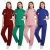 Zippered Stand-Up Collar Scrub Suit with Straight-Leg Pants In Solid Color for Healthcare Professionals