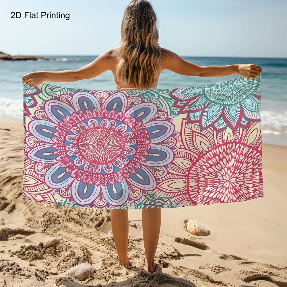 Mandala Beach Towel, Bohemian Floral Print, Quick Dry Microfiber, Oversized Sand Free, for Beach, Pool, Travel, Yoga Mat