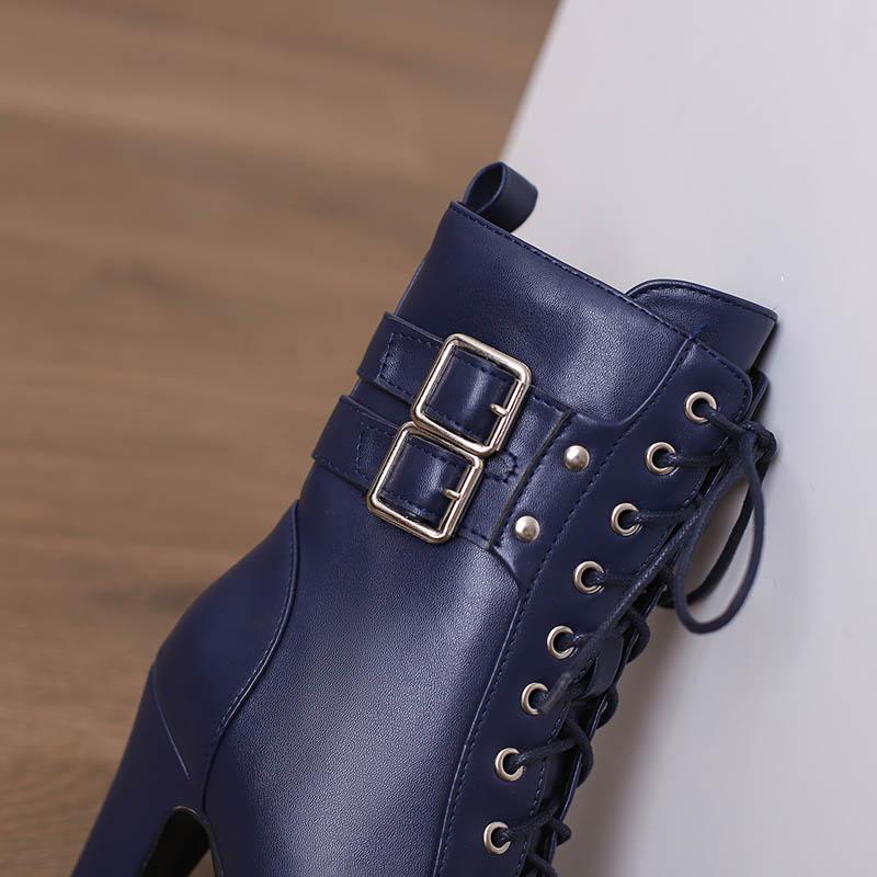Women's High Heel Short Boots Autumn and Winter New Waterproof Platform Thick Heel Versatile Large Roman Short Boots