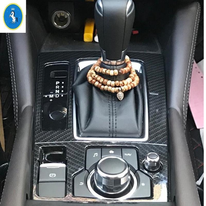 Carbon Fiber Car Center Stalls Gear Shift Box Decor Frame Cover Trim ABS Accessories For Mazda 3 AXELA Sedan Hatchback 2017 2018