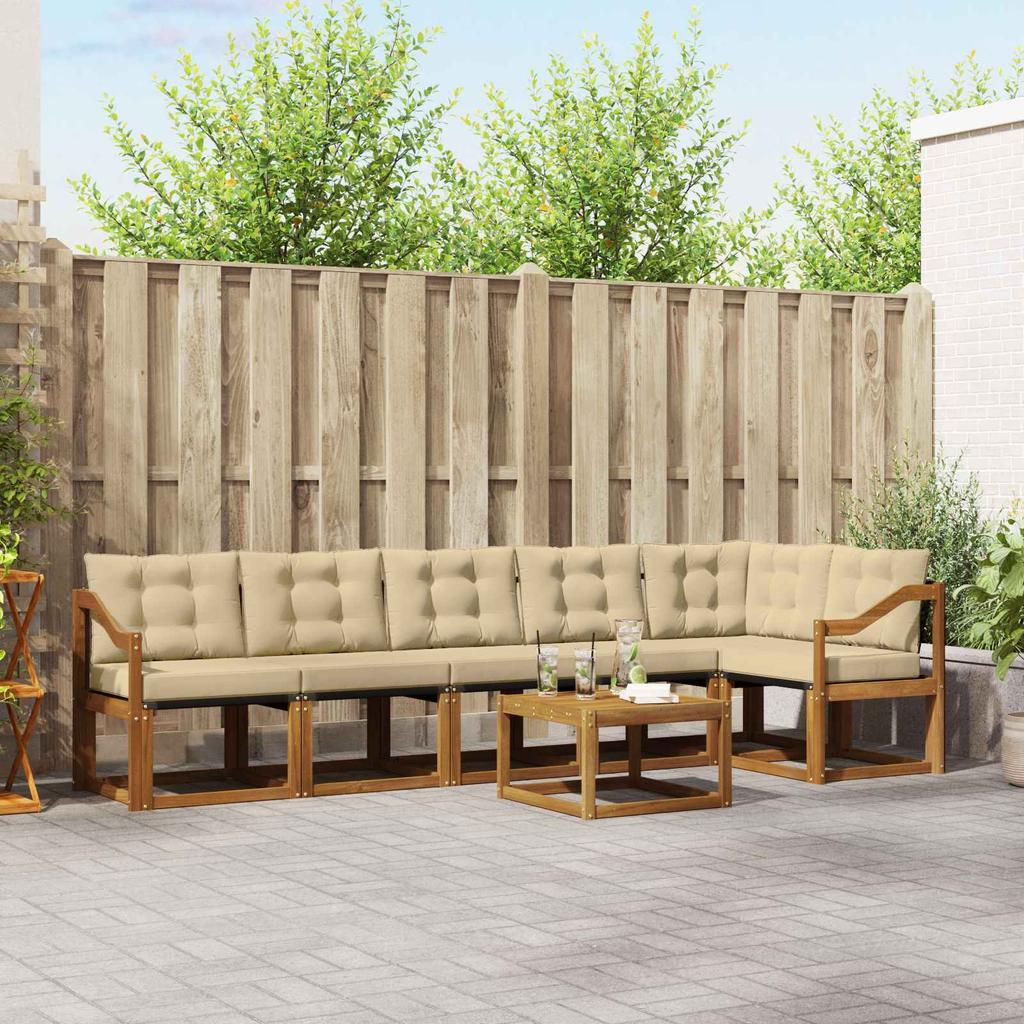Outdoor Sofa Set with Cushions 7 pcs Natural and Beige