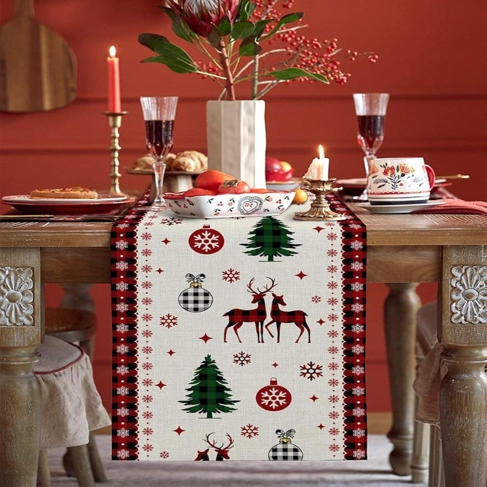 Santa Claus Christmas Table Flag Snowflake Xmas Tablecloth Christmas Table Runner Living Room