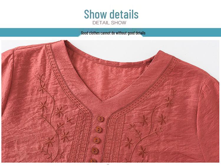 Women's Tencel Linen Embroidered Short-Sleeve T-Shirt & Pants Two-Piece Set - Summer 2025 Collection for Middle-Aged Moms