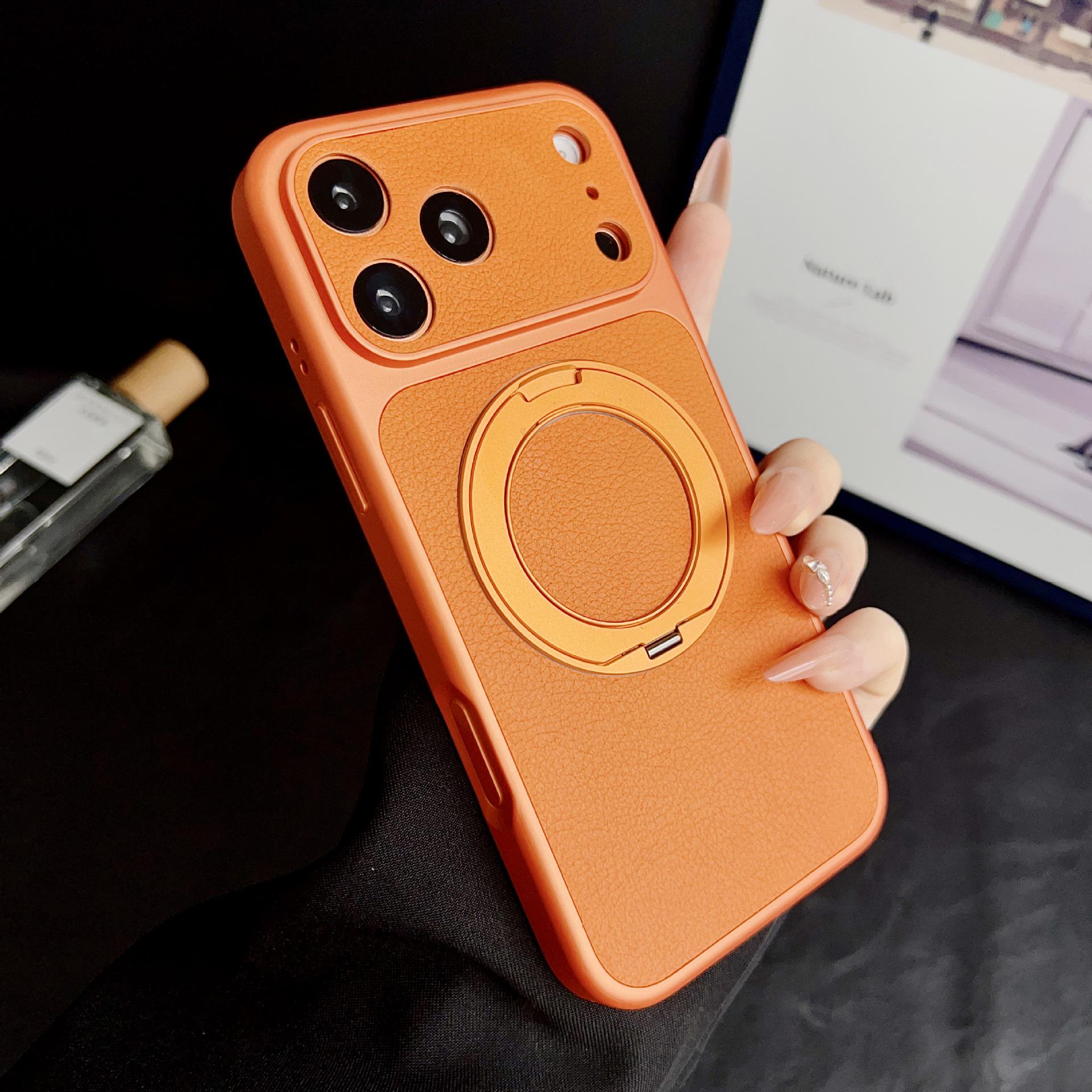 

iPhone 17 Pro Lychee Pattern Magnetic Stand Case with 360 Rotation, Leather Texture, Protective Cover. 14