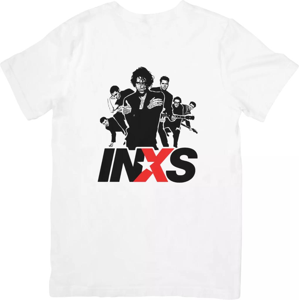 INXS Hudba Unisex Střih pro Muže a Ženy Kvalitní Bavlněné Tričko Bílé.