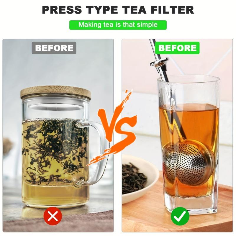 1 piece stainless steel tea filter, press type tea filter with teapot clip, tea wax filter ball for water separation