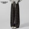 Sybill She Women's High-Waist Loose Plaid Drawstring Casual Pants