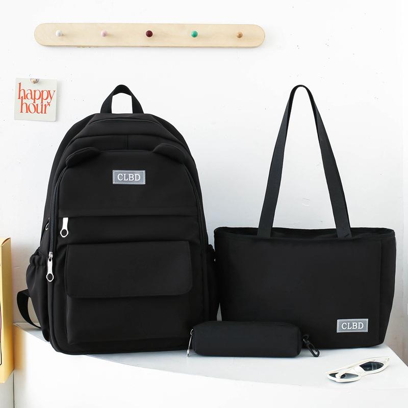 Three-Piece Backpack Set Solid Color Student Schoolbag Women Large Capacity Lightweight Computer Backpack