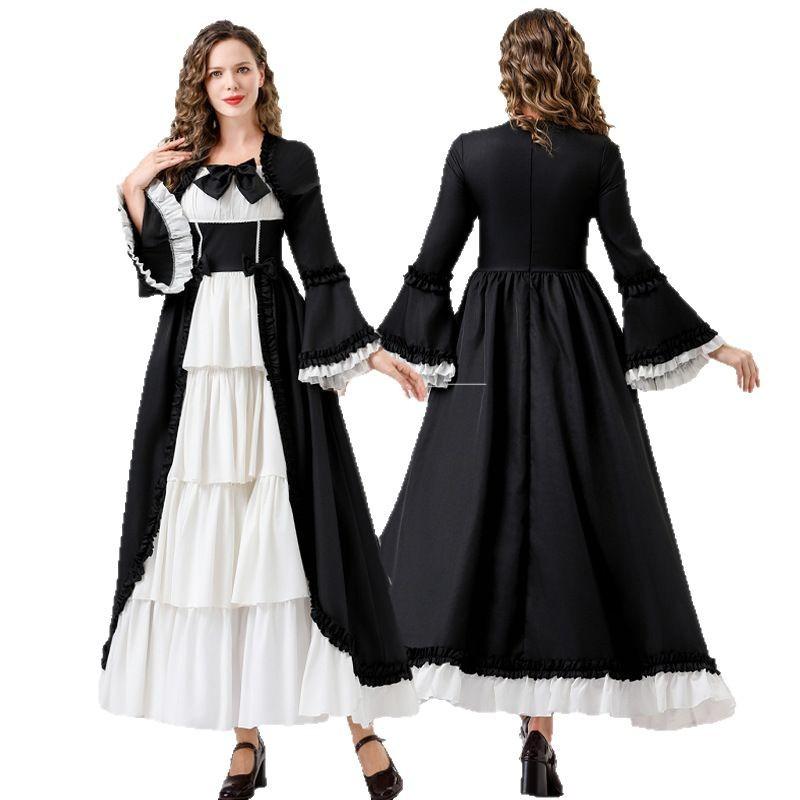 Halloween Medieval Vintage Court Dress Waist Splicing Bow Dress Performance Costume