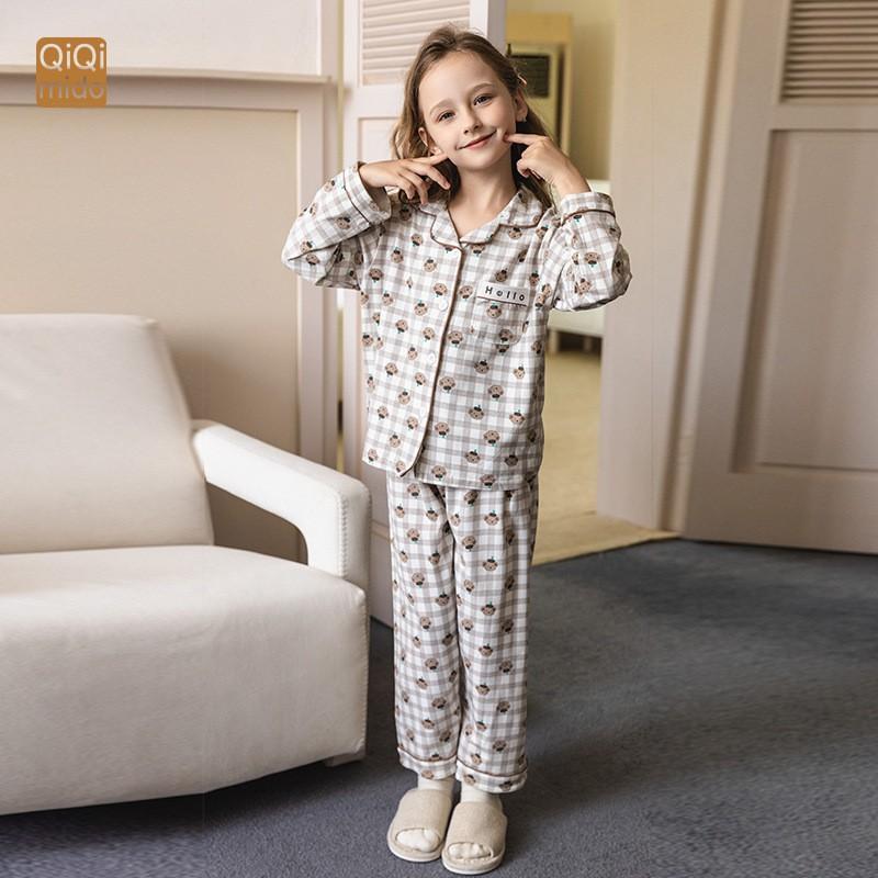 Kids Thin Cardigan Pajama Set Boys Girls Homewear Base Layer Air Conditioner Clothes 100-170cm A Safety Breathable
