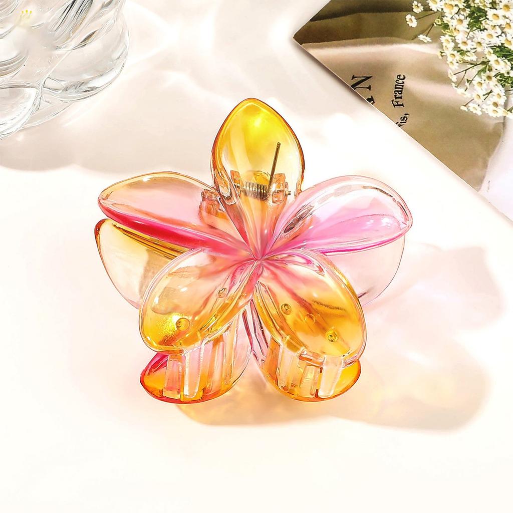 Große, hochwertige Haarspange mit Farbverlauf und Plumeria-Blume (1 Stück)
