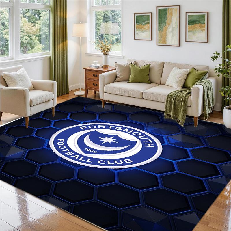 Portsmouth FC Design Crystal Velvet Rug Soft Decorative Mat for Bedroom Entrance