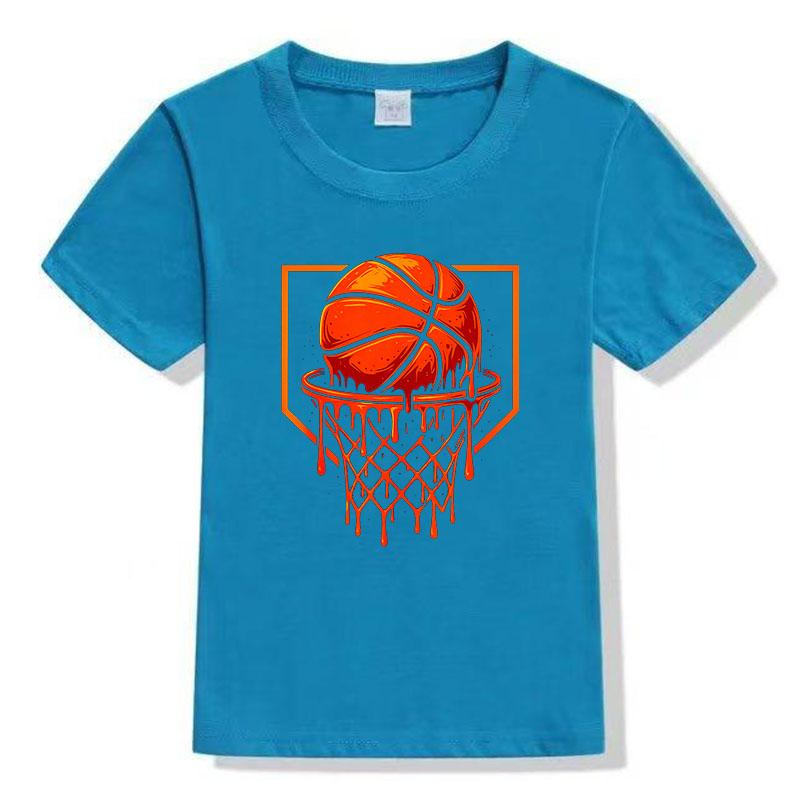 Rebounding basketball childrens Tshirt pure cotton round neck fashionable parentchild outfit candy color family outfit